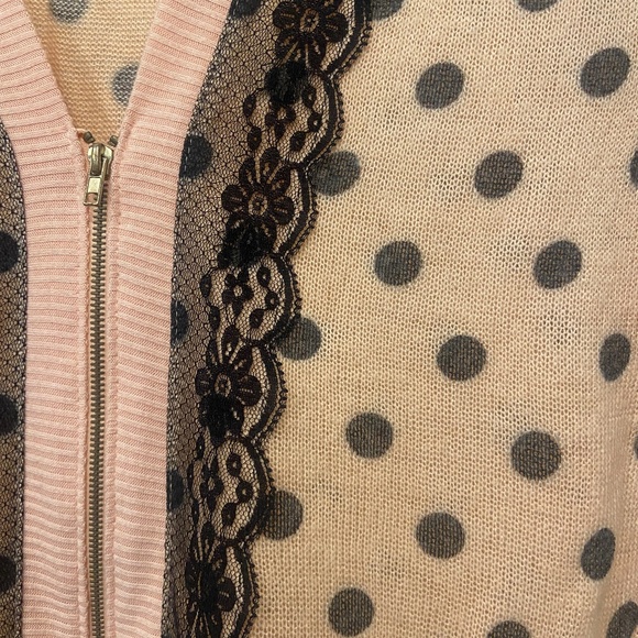 Retro-Inspired Pink & Black Polka Dot Lace Sweater Large - Picture 5 of 7